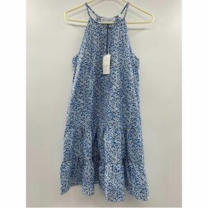 Tuckernuck Women's Cornflower Swing Dress Blue Sleeveless Floral Tiered Mini S